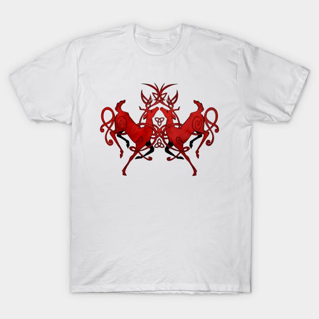 Red Knotwork Deer T-Shirt by KaijuCupcakes